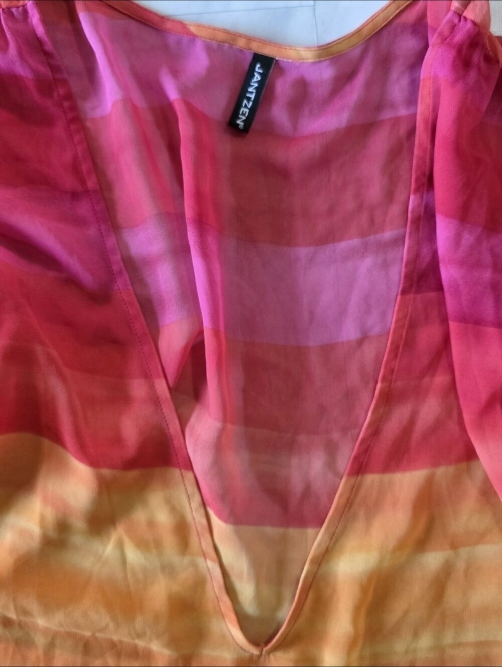 NWOT Jantzen 3/4 Sleeve Tunic Sundress Sz L Sunset Colors Cinchable Waist - Picture 2 of 5